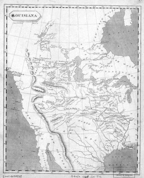 Image: Map of Louisiana Purchase made by Samuel Lewis in 1805. From the Library of Congress.