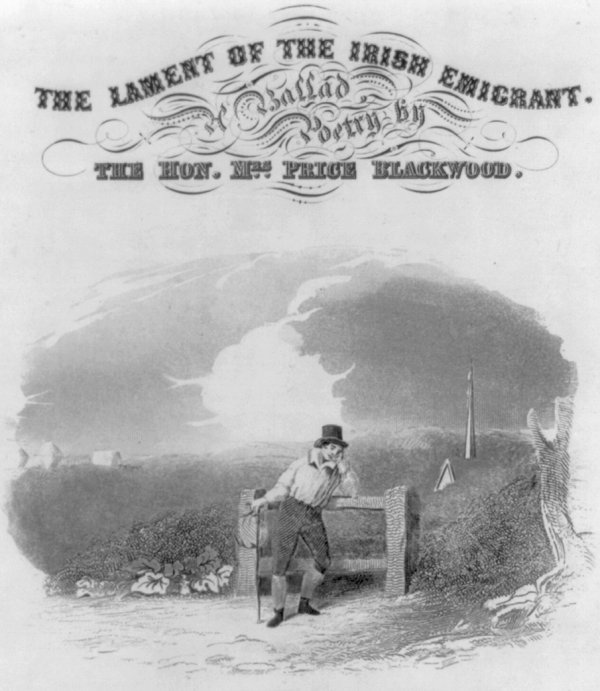 Image: Sheet music cover of The Lament of the Irish Emigrant, a Ballad published by Geo. P. Reed in 1843. From the Library of Congress.