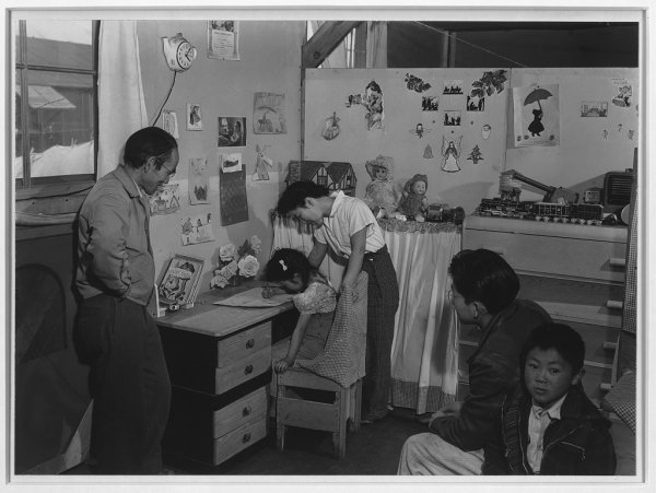 Image: Photograph of the Miyatake family at Manzanar in 1943. From the Library of Congress.