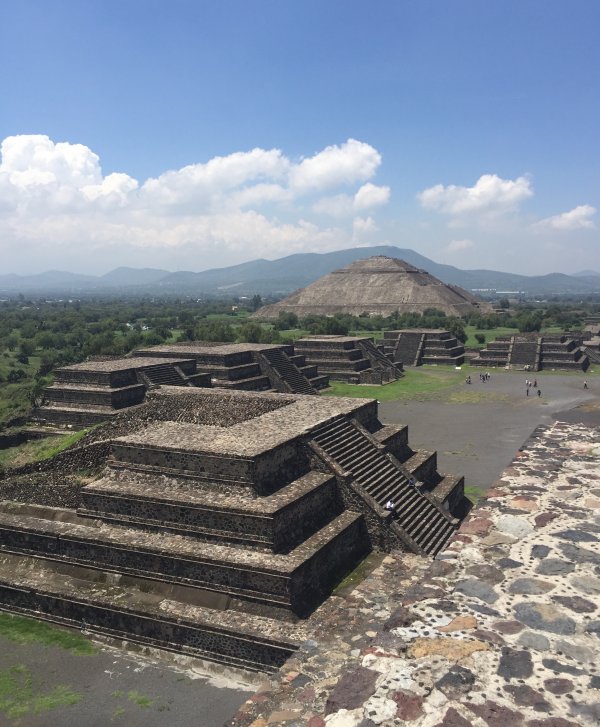 Facing the Pyramid of the Sun from the Pyramid of the Moon at Teotihuacan