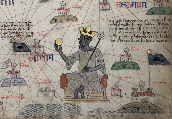 Portrait of Mansa Musa in the Catalan Atlas. From the Wikimedia Commons.