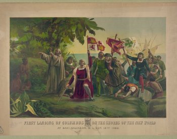 1892 Lithograph of Columbus's Landing at Guanahani