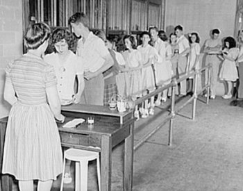 Image: Photo of Virginia high school cafeteria taken by Philip Bonn in 1943. From the Library of Congress.