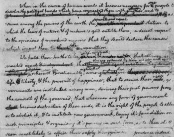 Image: Thomas Jefferson's original rough draft of the Declaration of Independence from 1776. From the Library of Congress.