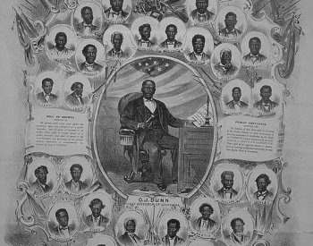 Image: Extract from the reconstructed Constitution of Louisiana, with portraits of the members of the Convention & Assembly, 1868. From the Library of Congress.