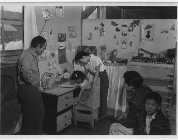 Image: Photograph of the Miyatake family at Manzanar in 1943. From the Library of Congress.